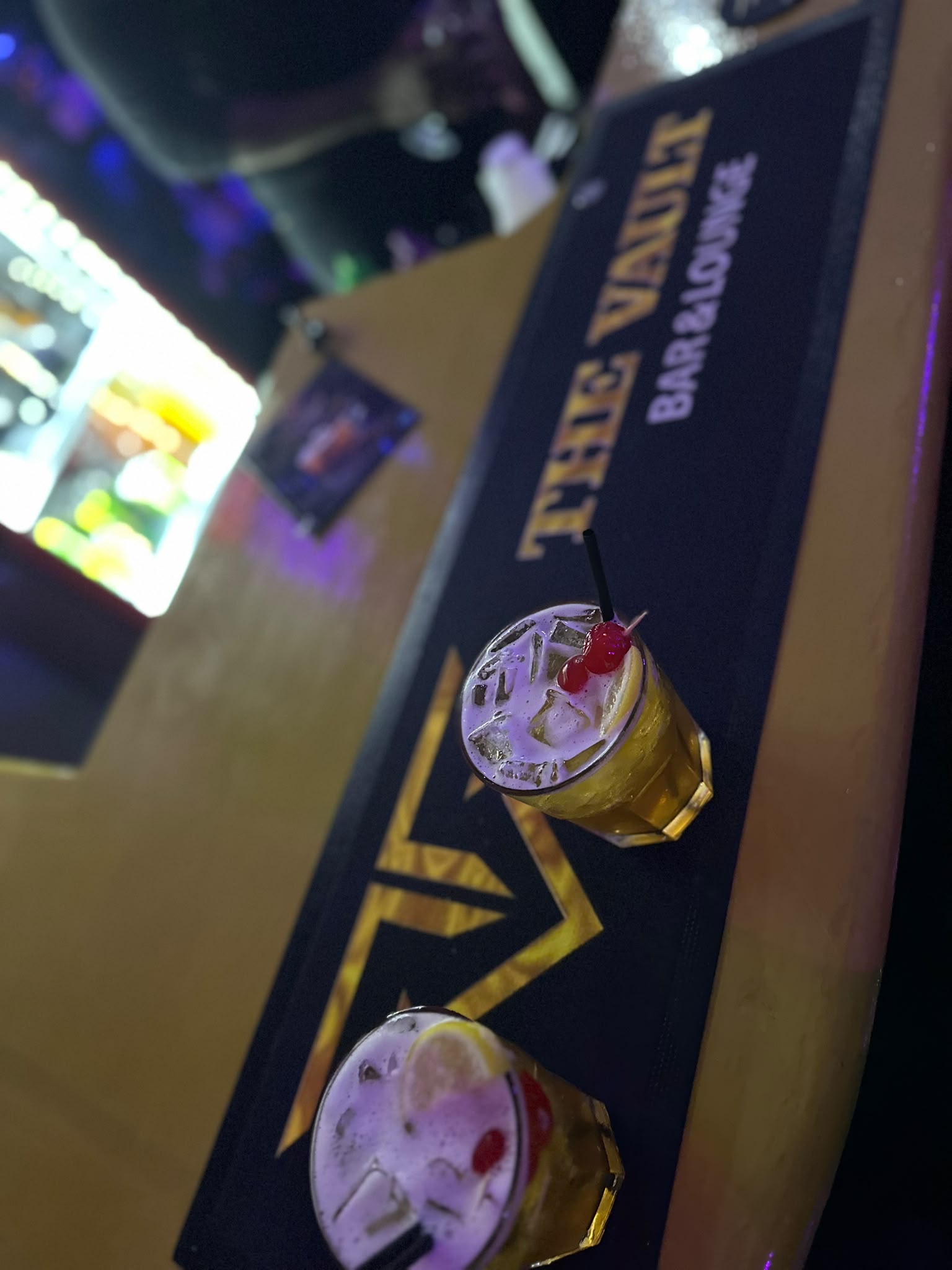 Cocktails on The Vault branded bar mat