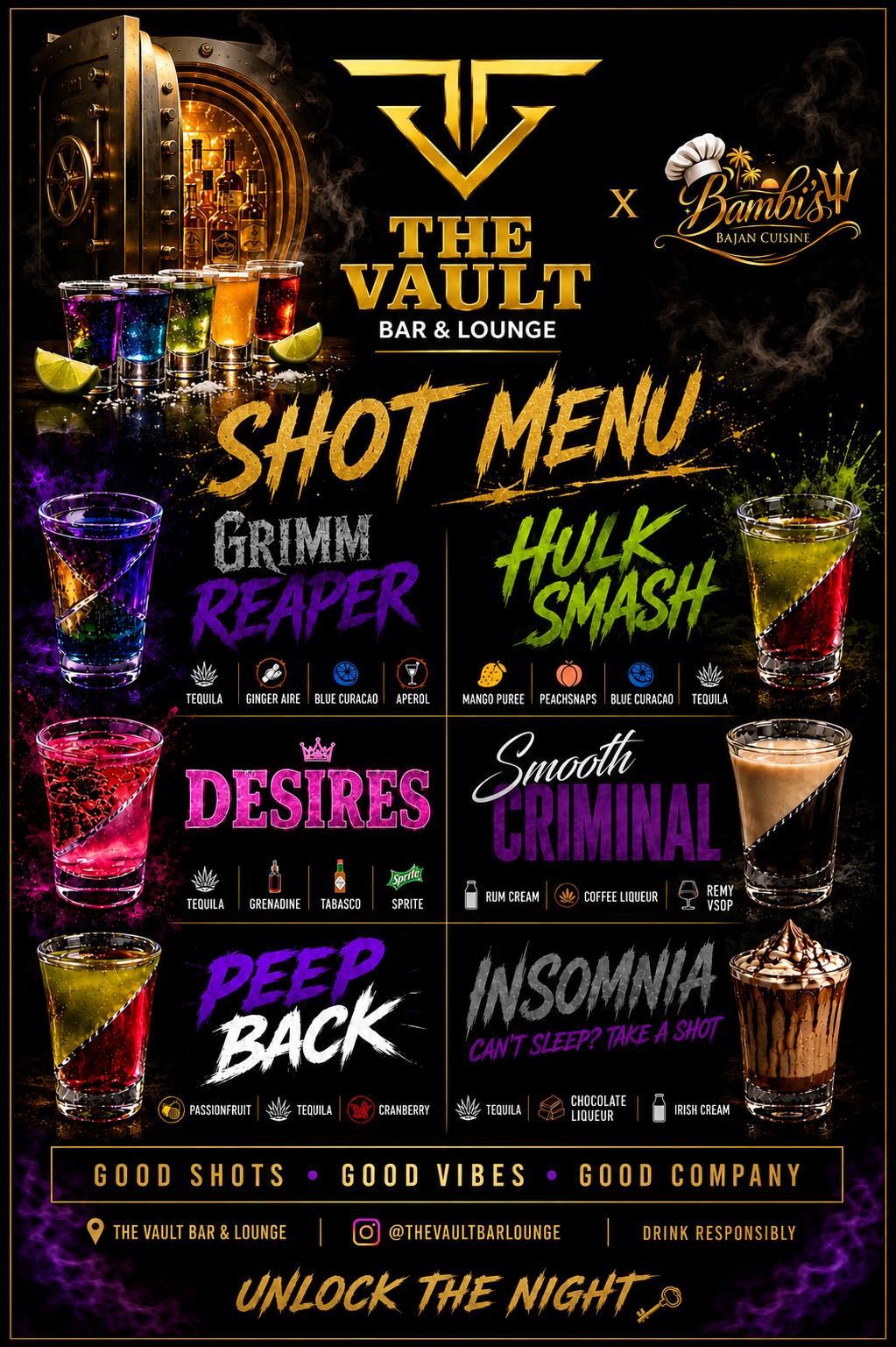 The Vault shot menu creative